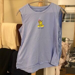 Life Is Good Light Blue Tank with Yellow Dog Graphic